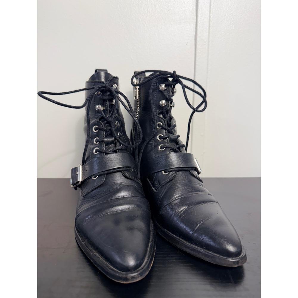 AllSaints Boots Katy Pointed Toe Leather Lace Up Boots US 6 EU 36 Block Heel